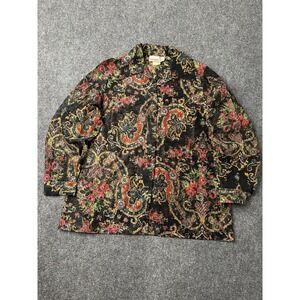 Womens Peggy Lou Paisley Floral Mesh Button Shirt Black, Size M